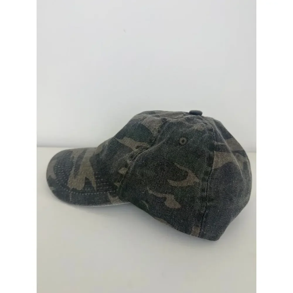 Womens Camo Army Washed Camouflage 100% Cotton Y2K Grunge Baseball Cap Hat OS